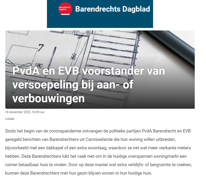 PvdA en EVB stellen schriftelijke vragen inzake opbouw van woningen in Carnisselande
